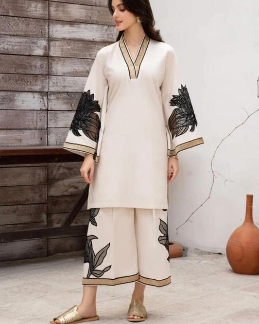 3 piece woman stitched organza embroidered suit